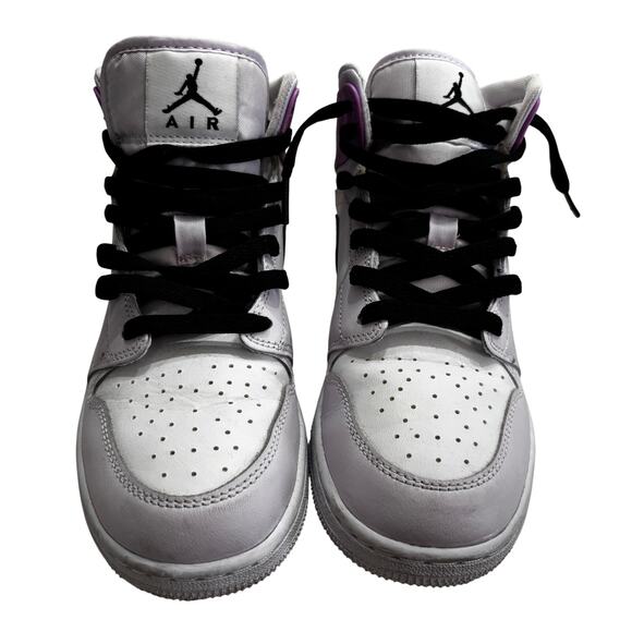 Nike Air Jordan 1 Mid Court White Purple Black Youth Size 5Y - Picture 3 of 7
